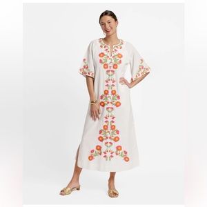 Frances Valentine Charming Caftan Poppy Embroidery Oyster, Size 8